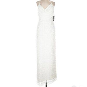 Aidan by Aidan Mattox Sz 12 Cocktail ivory dress elegant fringe detail side slit